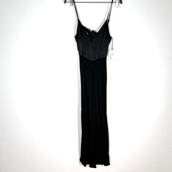 NEW BA&SH Sz XS Ninon Satin Midi Slip Dress Open Back Cut Out Black - Picture 6 of 11